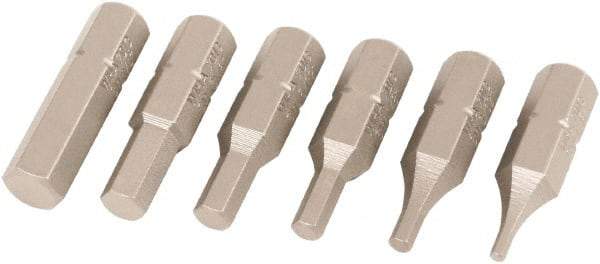 Wiha - 6 Piece, 1/4" Drive Screwdriver Insert Bit Set - 1/16 to 3/16" Hex - Industrial Tool & Supply