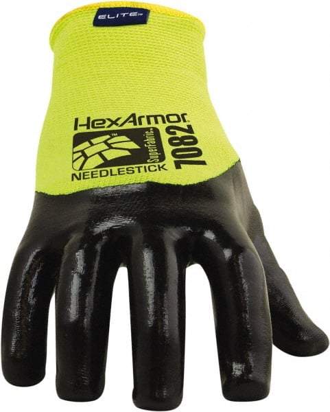 HexArmor - Size L (9), ANSI Cut Lvl A9, Puncture Lvl 4, PVC Coated Cut & Puncture Resistant Gloves - 9" Long, Palm, Fingers & Knuckles Coated, SuperFabric Lining, Knit Wrist, Hi-Vis Yellow/Black, Paired - Industrial Tool & Supply