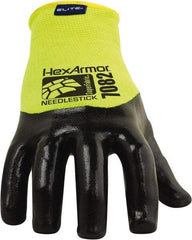 HexArmor - Size M (8), ANSI Cut Lvl A9, Puncture Lvl 4, PVC Coated Cut & Puncture Resistant Gloves - 9" Long, Palm, Fingers & Knuckles Coated, SuperFabric Lining, Knit Wrist, Hi-Vis Yellow/Black, Paired - Industrial Tool & Supply