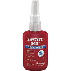 Loctite - 50 mL Bottle, Blue, Medium Strength Liquid Threadlocker - Series 243, 24 hr Full Cure Time, Hand Tool Removal - Industrial Tool & Supply