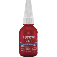 Loctite - 10 mL Bottle, Blue, Medium Strength Liquid Threadlocker - Series 243, 24 hr Full Cure Time, Hand Tool, Heat Removal - Industrial Tool & Supply