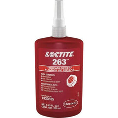 Loctite - 250 mL Bottle, Red, High Strength Liquid Threadlocker - Series 263, 24 hr Full Cure Time, Hand Tool, Heat Removal - Industrial Tool & Supply