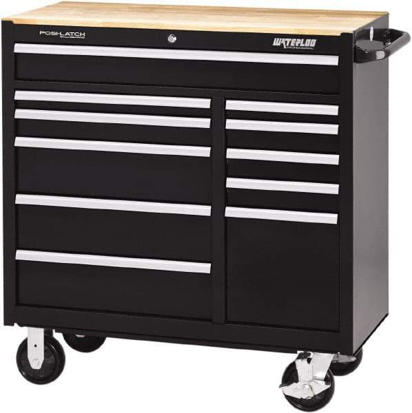 Waterloo - 11 Drawer 3,500 Lb Capacity Steel Tool Roller Cabinet - 41-1/4" Wide x 42-1/4" High x 18" Deep, Ball Bearing Drawer Slides, Black - Industrial Tool & Supply