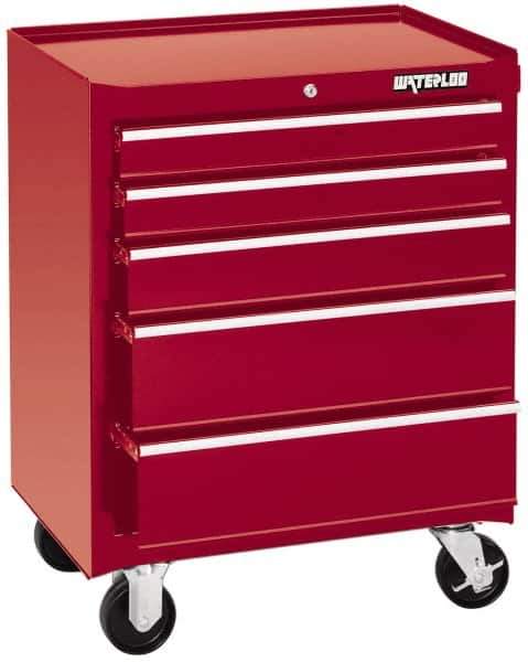 Waterloo - 5 Drawer 1,100 Lb Capacity Steel Tool Roller Cabinet - 26-1/2" Wide x 34-1/2" High x 18" Deep, Ball Bearing Drawer Slides, Red - Industrial Tool & Supply