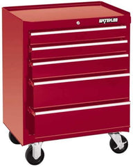 Waterloo - 5 Drawer 1,100 Lb Capacity Steel Tool Roller Cabinet - 26-1/2" Wide x 34-1/2" High x 18" Deep, Ball Bearing Drawer Slides, Red - Industrial Tool & Supply