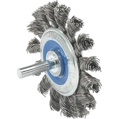 WALTER Surface Technologies - 2-3/4" OD, 1/4" Shank Diam, Knotted Steel Wheel Brush - 3/8" Face Width, 0.02" Filament Diam, 25,000 RPM - Industrial Tool & Supply