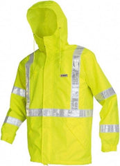MCR Safety - Size L, Lime, Rain Jacket - 2 Pockets, Rollaway Hood - Industrial Tool & Supply