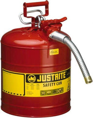 Justrite - 5 Gal Galvanized Steel Type II Safety Can - 17-1/2" High x 11-3/4" Diam, Red with Yellow - Industrial Tool & Supply