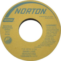 Norton - 7" Diam x 1-1/4" Hole x 1/2" Thick, L Hardness, 80 Grit Surface Grinding Wheel - Aluminum Oxide, Type 1, Medium Grade, 3,600 Max RPM, Vitrified Bond, No Recess - Industrial Tool & Supply
