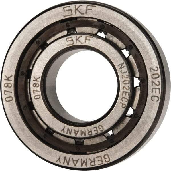 SKF - 15mm Bore Diam, 35mm Outside Diam, 11mm Wide Cylindrical Roller Bearing - 12,500 N Dynamic Capacity, 10,200 Lbs. Static Capacity - Industrial Tool & Supply