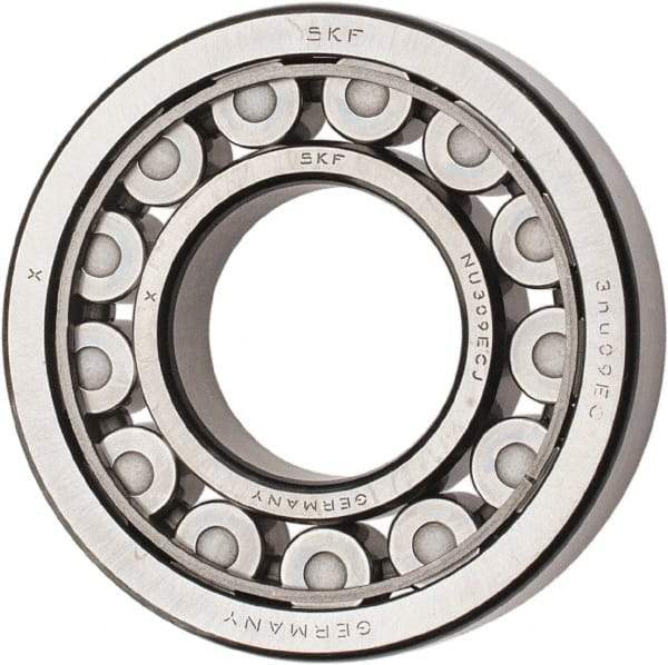 SKF - 45mm Bore Diam, 100mm Outside Diam, 25mm Wide Cylindrical Roller Bearing - 99,000 N Dynamic Capacity, 100,000 Lbs. Static Capacity - Industrial Tool & Supply