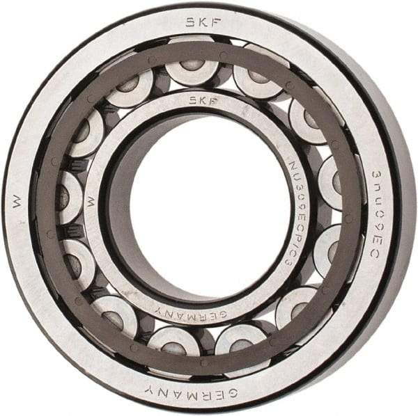 SKF - 45mm Bore Diam, 100mm Outside Diam, 25mm Wide Cylindrical Roller Bearing - 99,000 N Dynamic Capacity, 100,000 Lbs. Static Capacity - Industrial Tool & Supply