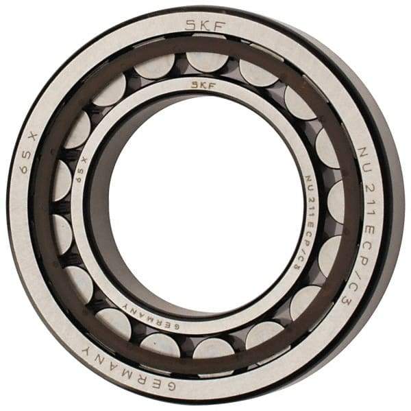 SKF - 55mm Bore Diam, 100mm Outside Diam, 21mm Wide Cylindrical Roller Bearing - 84,200 N Dynamic Capacity, 95,000 Lbs. Static Capacity - Industrial Tool & Supply