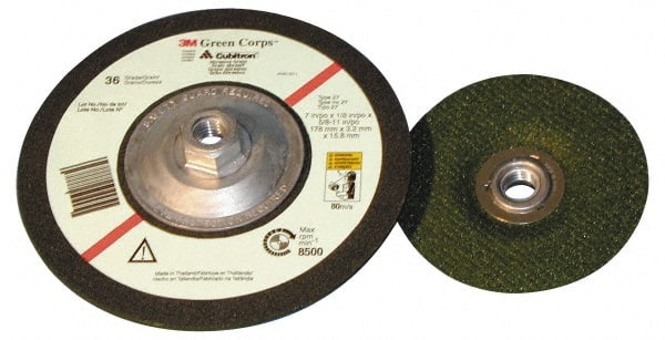 3M - 36 Grit, 7" Wheel Diam, 1/8" Wheel Thickness, Type 27 Depressed Center Wheel - Industrial Tool & Supply