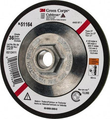 3M - 36 Grit, 4-1/2" Wheel Diam, 1/8" Wheel Thickness, Type 27 Depressed Center Wheel - Ceramic, 13,300 Max RPM, Compatible with Angle Grinder - Industrial Tool & Supply