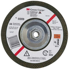 3M - 36 Grit, 7" Wheel Diam, 1/4" Wheel Thickness, Type 27 Depressed Center Wheel - Ceramic, 8,600 Max RPM, Compatible with Angle Grinder - Industrial Tool & Supply