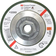 3M - 24 Grit, 4-1/2" Wheel Diam, 1/4" Wheel Thickness, Type 27 Depressed Center Wheel - Ceramic, 13,300 Max RPM, Compatible with Angle Grinder - Industrial Tool & Supply