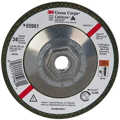 3M - 36 Grit, 4-1/2" Wheel Diam, 1/4" Wheel Thickness, Type 27 Depressed Center Wheel - Ceramic, 13,300 Max RPM, Compatible with Angle Grinder - Industrial Tool & Supply