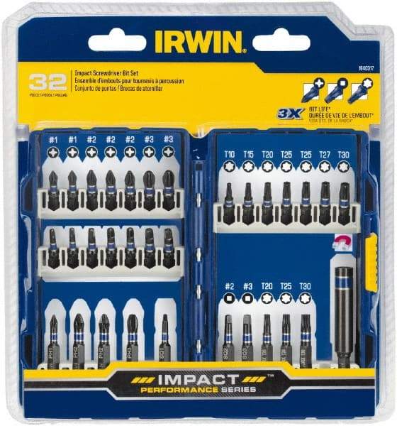 Irwin - 32 Piece, Phillips, Square, Torx Handle, Drive Set - #1 to #3 - Industrial Tool & Supply