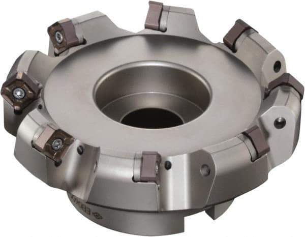 Sumitomo - 4" Cut Diam, 1-1/4" Arbor Hole, 6mm Max Depth of Cut, 45° Indexable Chamfer & Angle Face Mill - 7 Inserts, ONMT 05T6\xB6SNMT 13T6\xB6XNET 13T6 Insert, Right Hand Cut, Through Coolant, Series DualMill - Industrial Tool & Supply