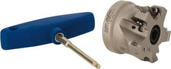 Iscar - 5 Inserts, 2" Cut Diam, 3/4" Arbor Diam, 0.512" Max Depth of Cut, Indexable Square-Shoulder Face Mill - 0/90° Lead Angle, 1.57" High, HM390 TDKT 1505 Insert Compatibility, Through Coolant, Series HeliIQMill - Industrial Tool & Supply
