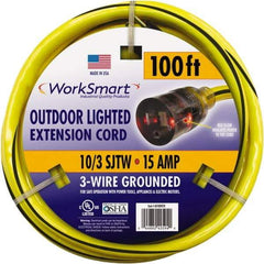 Value Collection - 100', 10/3 Gauge/Conductors, Yellow/Black Outdoor Extension Cord - 1 Receptacle, 15 Amps, UL SJTW, NEMA 5-15P - Industrial Tool & Supply