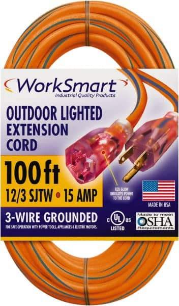 Value Collection - 100', 12/3 Gauge/Conductors, Orange/Blue Outdoor Extension Cord - 1 Receptacle, 15 Amps, UL SJTW, NEMA 5-15P - Industrial Tool & Supply
