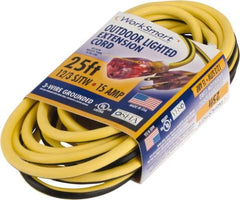 Value Collection - 25', 12/3 Gauge/Conductors, Yellow/Black Outdoor Extension Cord - 1 Receptacle, 15 Amps, UL SJTW, NEMA 5-15P - Industrial Tool & Supply