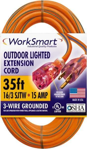 Value Collection - 35', 16/3 Gauge/Conductors, Orange/Blue Outdoor Extension Cord - 1 Receptacle, 15 Amps, UL SJTW, NEMA 5-15P - Industrial Tool & Supply
