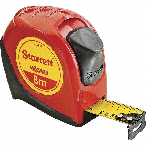 Starrett - 26' x 1" Yellow Blade Tape Measure - 1mm Graduation, S6 Graduation Style, Red Case - Industrial Tool & Supply