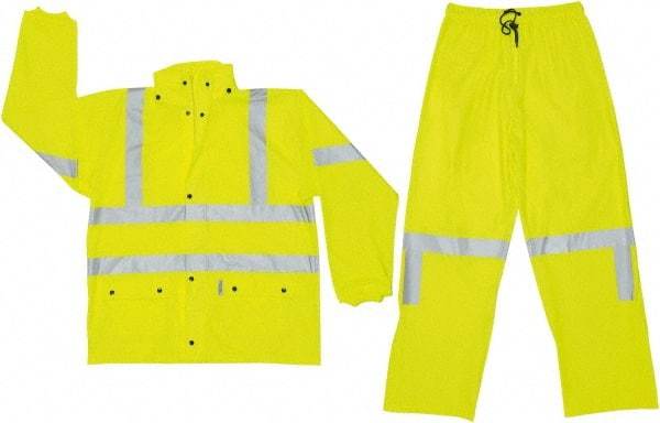 MCR Safety - Size 6XL, High Visibility Lime, Rain, Disposable Encapsulated Suit - Attached Hood, Elastic Ankle, Elastic Wrist - Industrial Tool & Supply