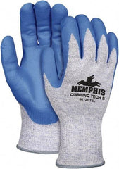 MCR Safety - Size XL (10), ANSI Cut Lvl 5, Nitrile Coated Synthetic Leather Cut Resistant Gloves - 10" Long, Palm & Fingertips Coated, Slip-On Cuff, Blue, Paired - Industrial Tool & Supply