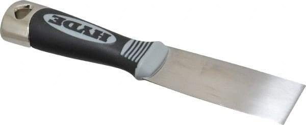 Hyde Tools - 1-1/2" Wide Chisel Edge Blade Stainless Steel Putty Knife - Flexible, Cushioned Grip Polypropylene Handle, 8" OAL - Industrial Tool & Supply