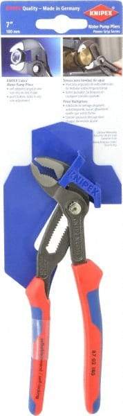 Knipex - 7-1/4" OAL, 1-1/2" Max Capacity, 18 Position Water Pump Tongue & Groove Pliers - Self Grip V-Jaws, Ergo Dual Component Handles - Industrial Tool & Supply