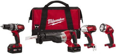 Milwaukee Tool - 18 Volt Cordless Tool Combination Kit - Includes 1/2" Hammer Drill, 1/4" Hex Impact Driver & Sawzall Reciprocating Saw, Lithium-Ion Battery Included - Industrial Tool & Supply