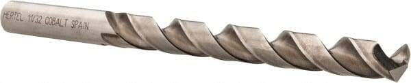 Hertel - 11/32" 135° Cobalt Jobber Drill - Bright Finish, Spiral Flute, 4-3/4" OAL, Split Point - Industrial Tool & Supply