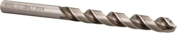 Hertel - 7.5mm 135° Cobalt Jobber Drill - Bright Finish, Spiral Flute, 4.2913" OAL, Split Point - Industrial Tool & Supply