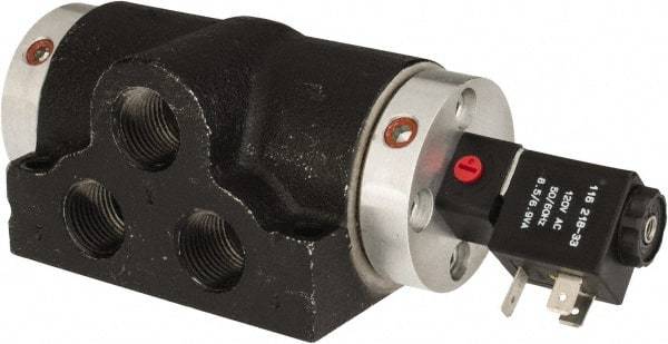 ARO/Ingersoll-Rand - 3/4" Inlet x 3/4" Outlet, Solenoid Actuator, Spring Return, 2 Position, Body Ported Solenoid Air Valve - 270 CFM, 120 VAC Input, 7.54 CV, 4 Way, 150 psi, 180° Max Temp, -10° Min Temp - Industrial Tool & Supply