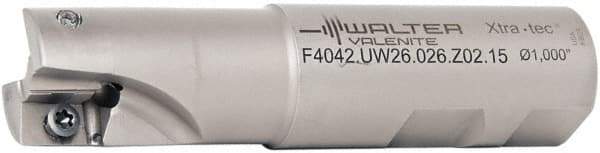 Walter - 1" Cut Diam, 15mm Max Depth of Cut, 1" Shank Diam, 3.871" OAL, Indexable Square Shoulder End Mill - AD.T 1606.. Inserts, Weldon Shank, 90° Lead Angle - Industrial Tool & Supply