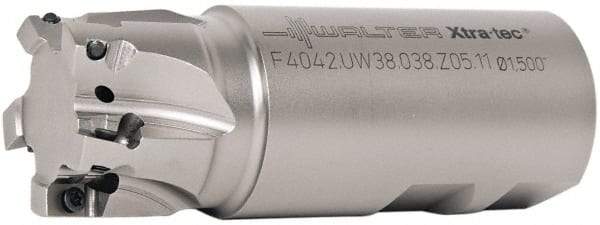 Walter - 38mm Cut Diam, 11mm Max Depth of Cut, 1-1/2" Shank Diam, 4.065" OAL, Indexable Square Shoulder End Mill - AD.T 1204.. Inserts, Weldon Shank, 90° Lead Angle - Industrial Tool & Supply