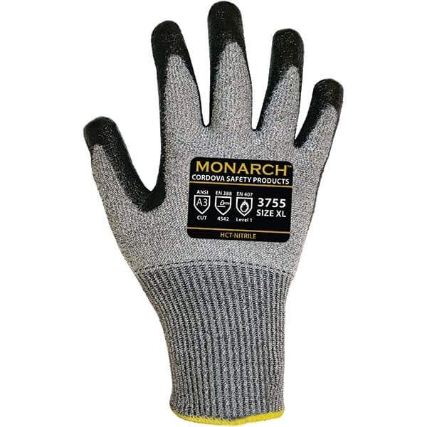 Cordova - Size XL, ANSI Cut Lvl 3, Puncture Lvl 2, Abrasion Lvl 4, Cut & Puncture Resistant Gloves - Palm Coated, Black/Gray - Industrial Tool & Supply