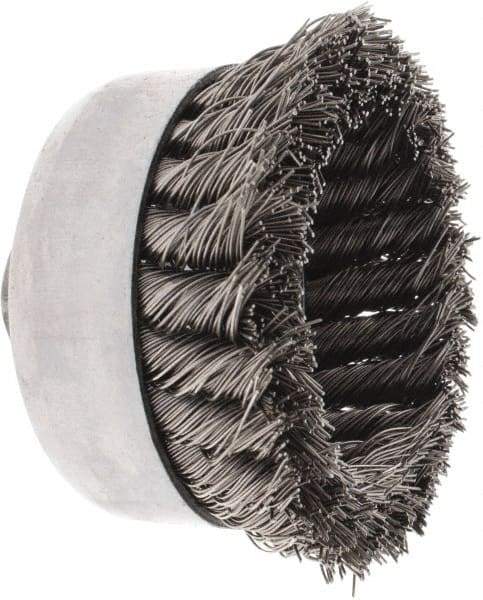 Value Collection - 4" Diam, Stainless Steel Fill Cup Brush - 0.023 Wire Diam, 1-1/4" Trim Length, 9,000 Max RPM - Industrial Tool & Supply