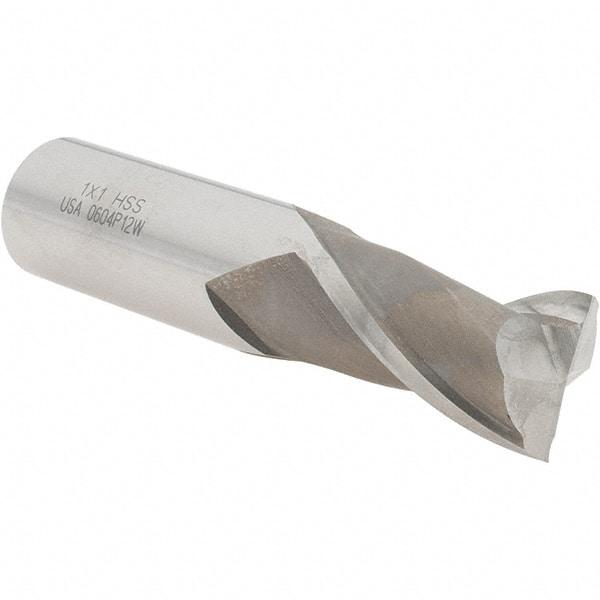 Value Collection - 1", 1-5/8" LOC, 1" Shank Diam, 4-1/8" OAL, 2 Flute, High Speed Steel Square End Mill - Single End, Uncoated, Spiral Flute, 30° Helix, Centercutting, Right Hand Cut, Right Hand Flute - Industrial Tool & Supply