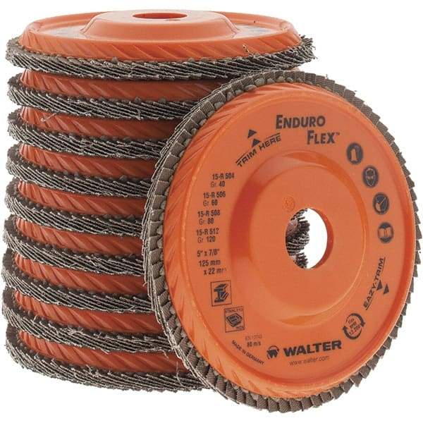 Value Collection - 40 Grit, 5" Disc Diam, 7/8" Center Hole, Type 28 Ceramic Flap Disc - 12,200 Max RPM, Coated - Industrial Tool & Supply