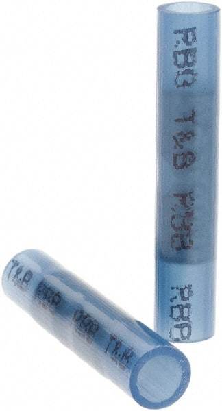 Value Collection - 16 to 14 AWG Compatible, Nylon Fully Insulated, Crimp-On Butt Splice Terminal - 2 Wire Entries, Copper Contacts, Tin Contact Plating, Blue - Industrial Tool & Supply