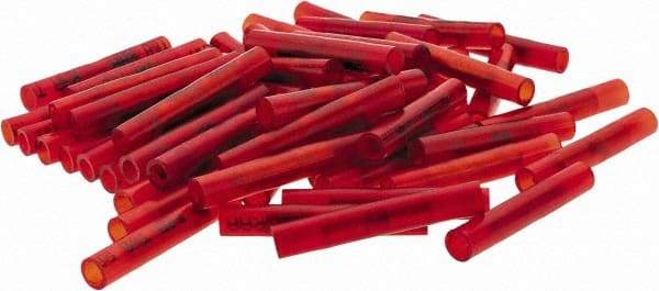 Value Collection - 22 to 18 AWG Compatible, Nylon Fully Insulated, Crimp-On Butt Splice Terminal - 2 Wire Entries, Copper Contacts, Tin Contact Plating, Red - Industrial Tool & Supply