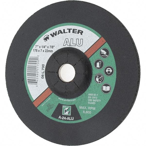 Value Collection - 7" Wheel Diam, 1/4" Wheel Thickness, 7/8" Arbor Hole, Type 27 Depressed Center Wheel - Aluminum Oxide, 8,600 Max RPM - Industrial Tool & Supply