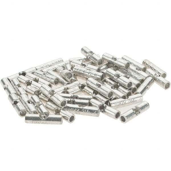 Value Collection - 18 to 14 AWG Compatible, Noninsulated, Crimp-On Butt Splice Terminal - 2 Wire Entries, Copper Contacts, Tin Contact Plating - Industrial Tool & Supply