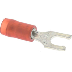 #6 Stud, 22 to 18 AWG Compatible, Partially Insulated, Crimp Connection, Locking Fork Terminal Nylon Insulation, Red, 600 Volts, Copper Contacts