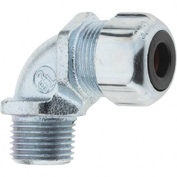 Value Collection - 1/4 to 3/8" Cable Capacity, Liquidtight, Elbow Strain Relief Cord Grip - Iron & Steel - Industrial Tool & Supply